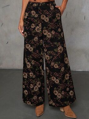 Vici Black Floral Wide-Leg Pants